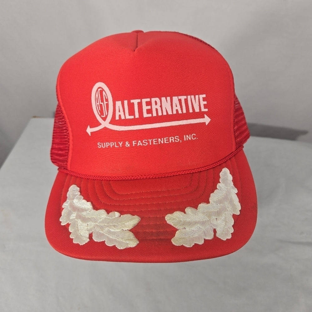 Vintage ASF Construction Supply Trucker Snap Back Mesh Hat Cap Red Mens Foam